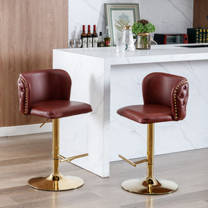English Elm A&A Modern Swivel Barstools with Tufted Full Back, Adjustable Height PU Upholstery for Kitchen Island Burgundy W114390977
