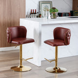 English Elm ,Swivel Barstools Adjusatble Seat Height, Modern Pu Upholstered Bar Stools With The Whole Back Tufted, For Home Pub and Kitchen Island（Wine Red, Burgundy, Set Of 2）