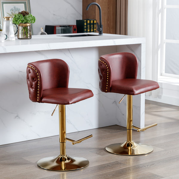 English Elm A&A Modern Swivel Barstools with Tufted Full Back, Adjustable Height PU Upholstery for Kitchen Island Burgundy W114390977