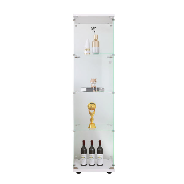 English Elm Glass Display Cabinet 4-Shelf Floor Curio with Tempered Glass Door, Sturdy Large Capacity Showcase White W1806P197873