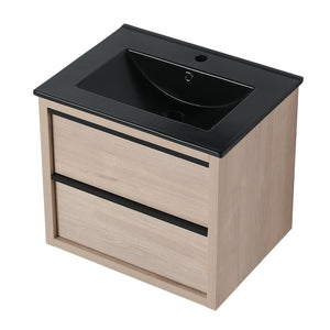 English Elm 24" Modern Bathroom Vanity With Black Ceramic Sink & 2 Soft-Close Drawers For Stylish Storage W999S00079