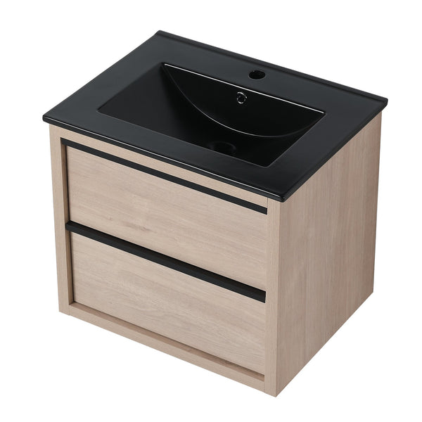 English Elm 24" Modern Bathroom Vanity With Black Ceramic Sink & 2 Soft-Close Drawers For Stylish Storage W999S00079
