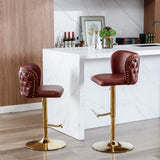 English Elm ,Swivel Barstools Adjusatble Seat Height, Modern Pu Upholstered Bar Stools With The Whole Back Tufted, For Home Pub and Kitchen Island（Wine Red, Burgundy, Set Of 2）