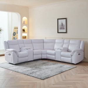 English Elm Le145 Manual Reclining Sectional with Led Underlighting and Usb Charging Faux Leather White W1805S00001
