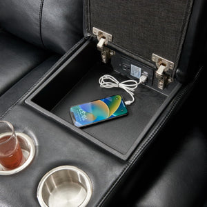 English Elm Le145 Manual Reclining Sectional with Led Underlighting and Usb Charging Faux Leather Black W1805S00002