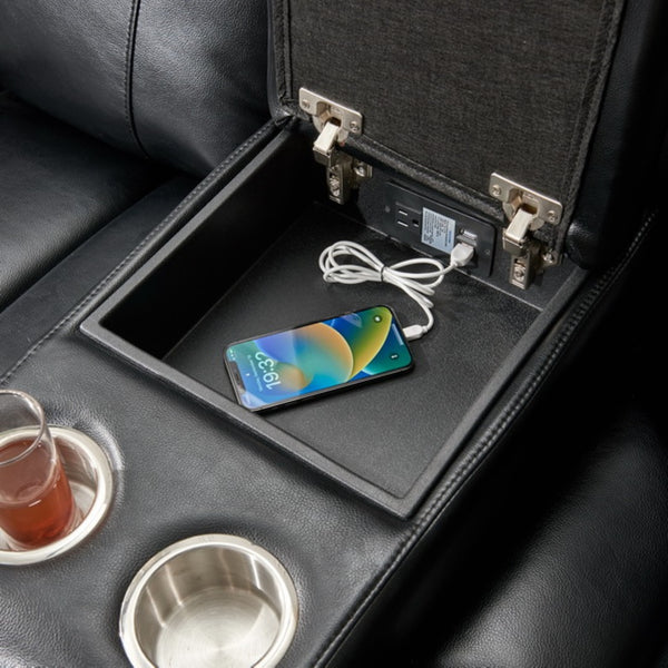 English Elm Le145 Manual Reclining Sectional with Led Underlighting and Usb Charging Faux Leather Black W1805S00002