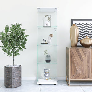 English Elm Glass Display Cabinet 4-Shelf Floor Curio with Tempered Glass Door, Sturdy Large Capacity Showcase White W1806P197873