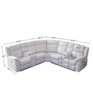 English Elm Le145 Manual Reclining Sectional with Led Underlighting and Usb Charging Faux Leather White W1805S00001