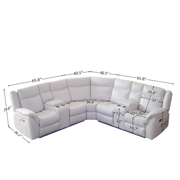 English Elm Le145 Manual Reclining Sectional with Led Underlighting and Usb Charging Faux Leather White W1805S00001