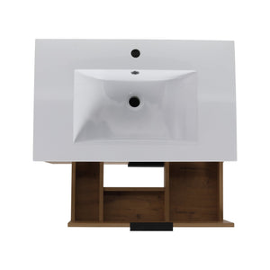 English Elm 30 Inch Bathroom Vanity With Resin Sink - Wall-Mounted, Soft-Closing Drawers, Modern Oak Finish W999S00080