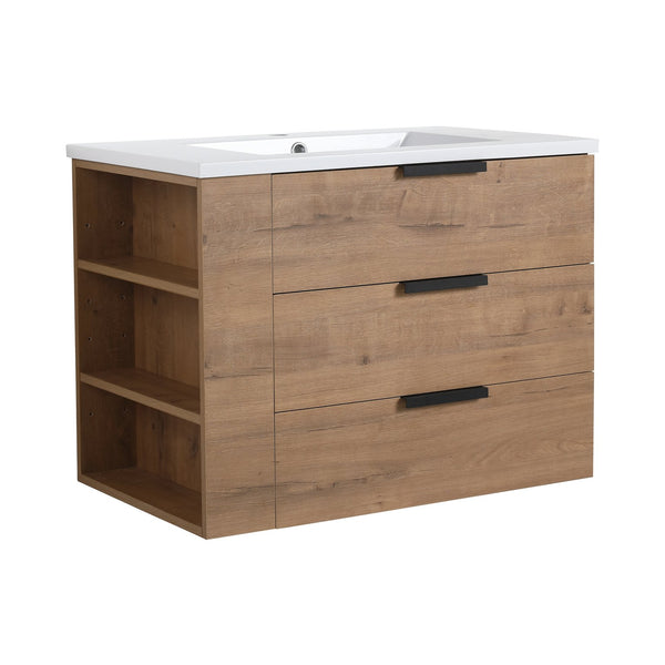 English Elm 30 Inch Bathroom Vanity With Resin Sink - Wall-Mounted, Soft-Closing Drawers, Modern Oak Finish W999S00080