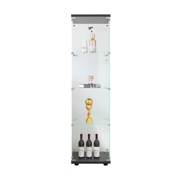 English Elm Glass Display Cabinet 4-Shelf Floor Curio with Tempered Glass Door, Sturdy Large Capacity Showcase Black W1806P197872
