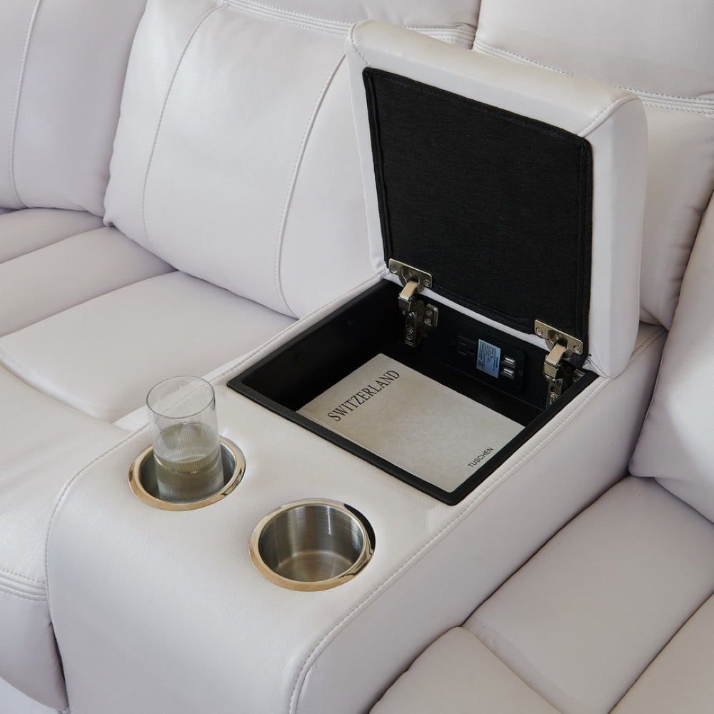 English Elm Le145 Manual Reclining Sectional with Led Underlighting and Usb Charging Faux Leather White W1805S00001