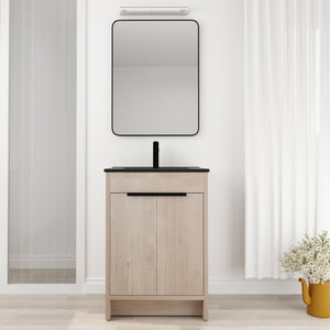 English Elm 24 Inch Freestanding Bathroom Vanity with Black Ceramic Sink, Soft-Close Doors, Plywood Base, Durable Finish (Modern) W999S00078