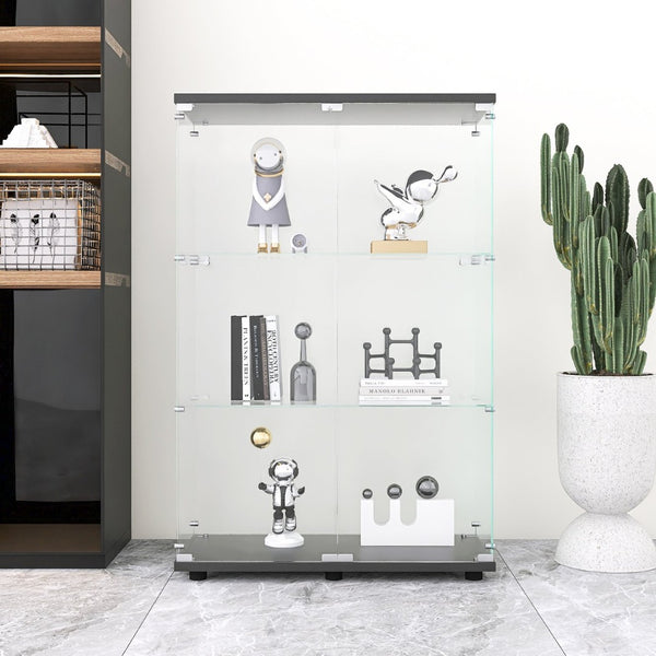 English Elm Two-Door Glass Display Cabinet With 3 Shelves – Elegant Curio For Living Room, Office & Bedroom Decor W1806104445-GIGA