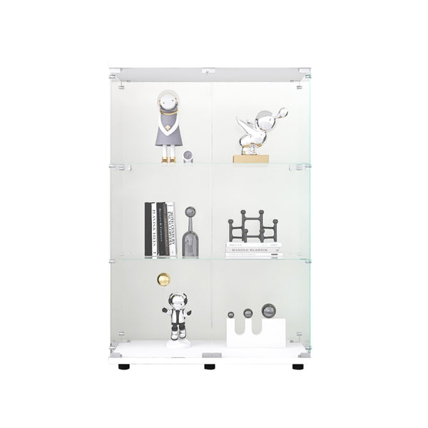 English Elm Two-Door Glass Display Cabinet With 3 Shelves - Elegant Curio Bookshelf For Living Room, Office, And More W1806104444-GIGA