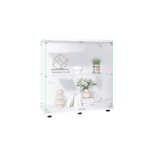 English Elm Two-Door Glass Display Cabinet - Elegant Curio Bookshelf With 2 Shelves For Any Room, White Finish W1806104441-GIGA
