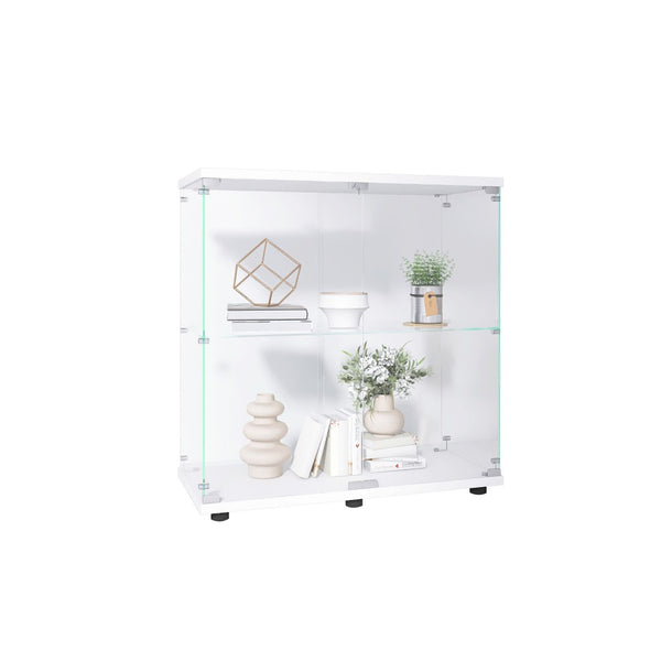 English Elm Two-Door Glass Display Cabinet - Elegant Curio Bookshelf With 2 Shelves For Any Room, White Finish W1806104441-GIGA