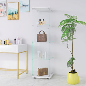 English Elm Glass Display Cabinet 4-Shelf Floor Curio with Tempered Glass Door, Sturdy Large Capacity Showcase White W1806P197873
