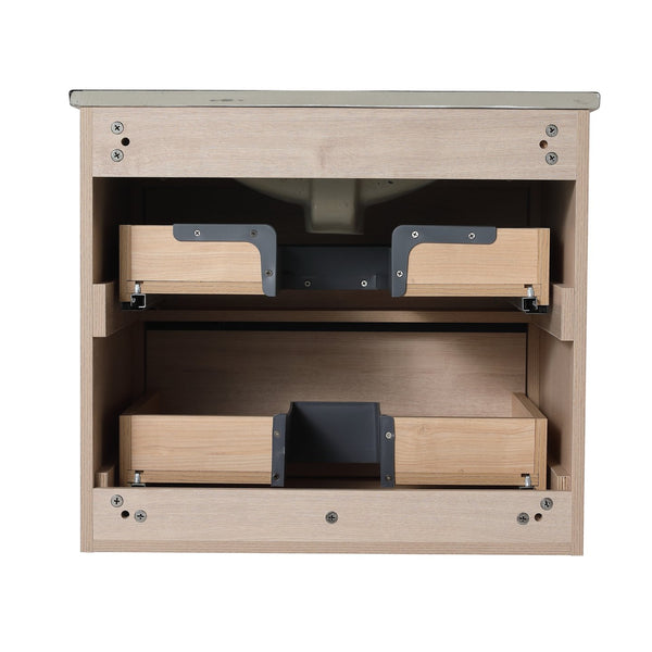 English Elm 24" Modern Bathroom Vanity With Black Ceramic Sink & 2 Soft-Close Drawers For Stylish Storage W999S00079