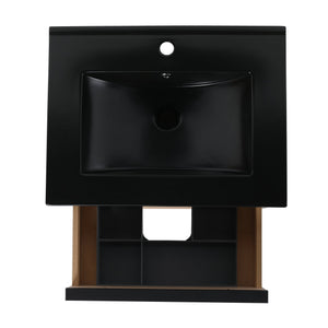 English Elm 24" Modern Bathroom Vanity With Black Ceramic Sink & 2 Soft-Close Drawers For Stylish Storage W999S00079