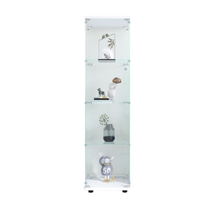 English Elm Glass Display Cabinet 4-Shelf Floor Curio with Tempered Glass Door, Sturdy Large Capacity Showcase White W1806P197873