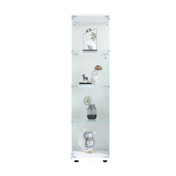English Elm Glass Display Cabinet 4-Shelf Floor Curio with Tempered Glass Door, Sturdy Large Capacity Showcase White W1806P197873