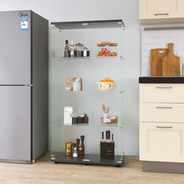 English Elm Two-Door Glass Display Cabinet With 4 Shelves, Modern Floor Standing Curio For Living Room & Office W1806S00007-GIGA