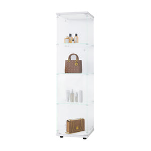 English Elm Glass Display Cabinet 4-Shelf Floor Curio with Tempered Glass Door, Sturdy Large Capacity Showcase White W1806P197873