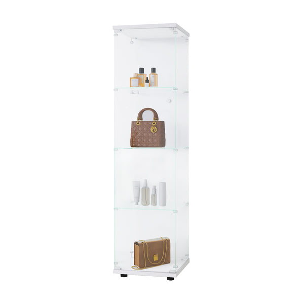 English Elm Glass Display Cabinet 4-Shelf Floor Curio with Tempered Glass Door, Sturdy Large Capacity Showcase White W1806P197873