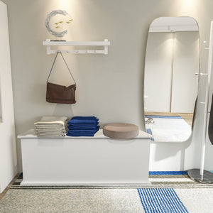 English Elm Storage Chest Trunk Lift-Top Wood Storage Box Bench Organizer with Safe Hinges, 353lb Capacity Durable Seat White W1806104457