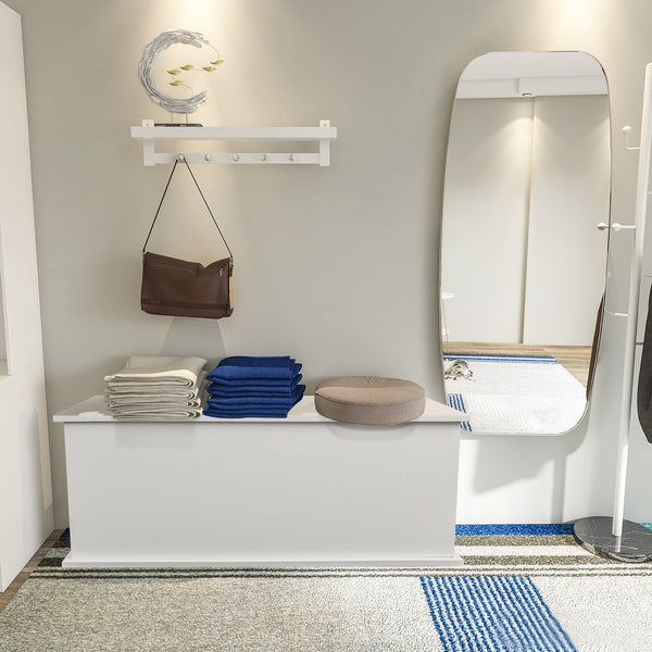 English Elm Storage Chest Trunk Lift-Top Wood Storage Box Bench Organizer with Safe Hinges, 353lb Capacity Durable Seat White W1806104457