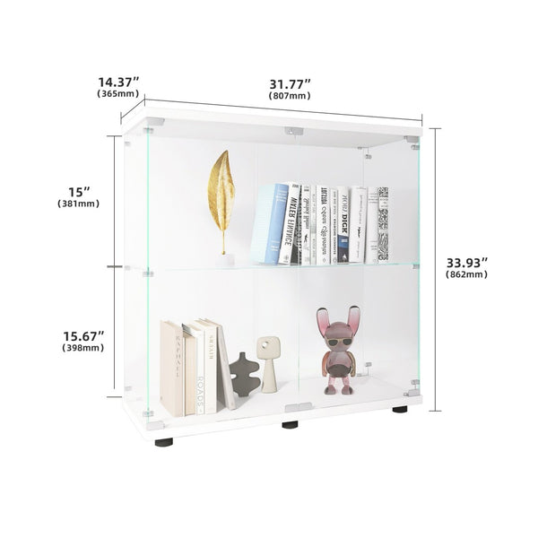 English Elm Two-Door Glass Display Cabinet - Elegant Curio Bookshelf With 2 Shelves For Any Room, White Finish W1806104441-GIGA
