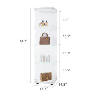 English Elm Glass Display Cabinet 4-Shelf Floor Curio with Tempered Glass Door, Sturdy Large Capacity Showcase White W1806P197873