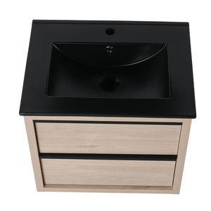 English Elm 24" Modern Bathroom Vanity With Black Ceramic Sink & 2 Soft-Close Drawers For Stylish Storage W999S00079