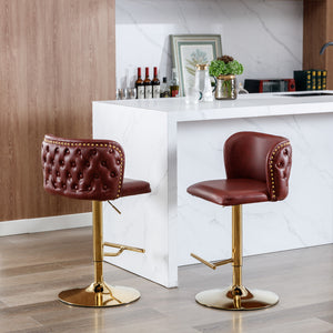 English Elm A&A Modern Swivel Barstools with Tufted Full Back, Adjustable Height PU Upholstery for Kitchen Island Burgundy W114390977