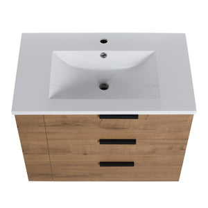 English Elm 30 Inch Bathroom Vanity With Resin Sink - Wall-Mounted, Soft-Closing Drawers, Modern Oak Finish W999S00080