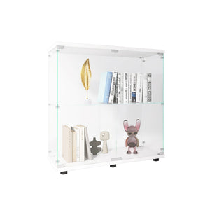 English Elm Two-Door Glass Display Cabinet - Elegant Curio Bookshelf With 2 Shelves For Any Room, White Finish W1806104441-GIGA