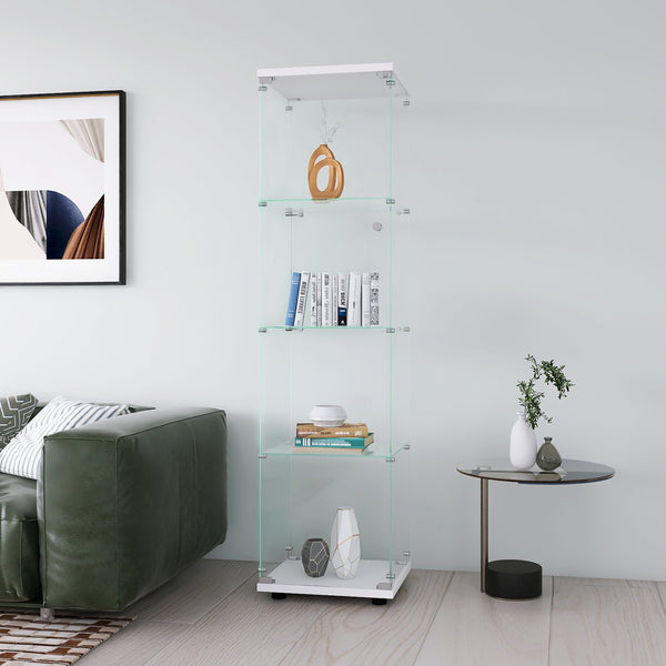 English Elm Glass Display Cabinet 4-Shelf Floor Curio with Tempered Glass Door, Sturdy Large Capacity Showcase White W1806P197873
