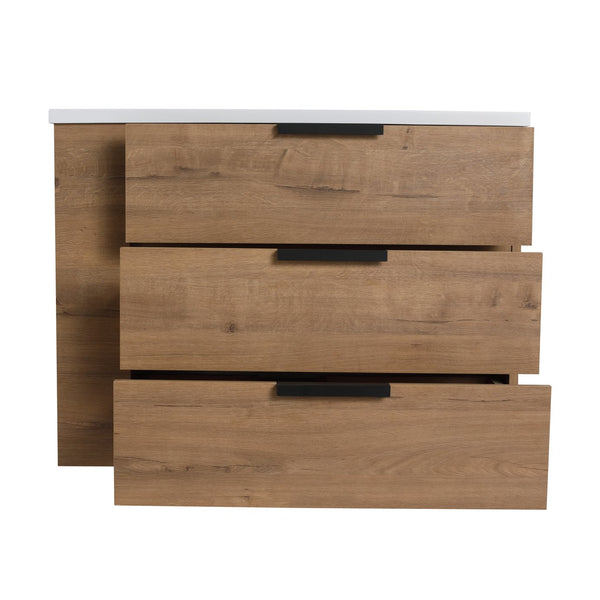 English Elm 30 Inch Bathroom Vanity With Resin Sink - Wall-Mounted, Soft-Closing Drawers, Modern Oak Finish W999S00080