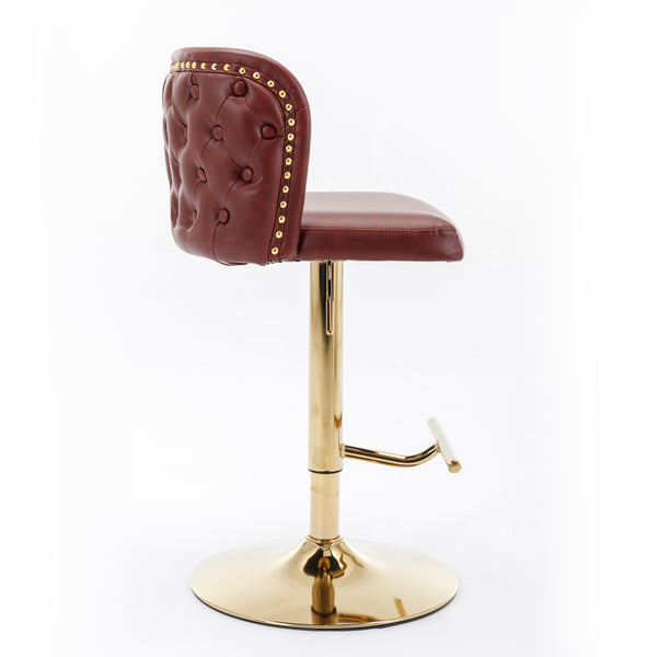 English Elm A&A Modern Swivel Barstools with Tufted Full Back, Adjustable Height PU Upholstery for Kitchen Island Burgundy W114390977