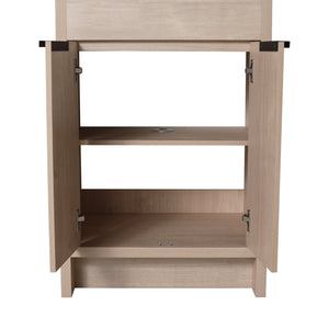 English Elm 24 Inch Freestanding Bathroom Vanity with Black Ceramic Sink, Soft-Close Doors, Plywood Base, Durable Finish (Modern) W999S00078