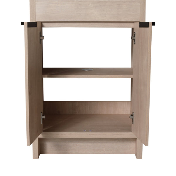 English Elm 24 Inch Freestanding Bathroom Vanity with Black Ceramic Sink, Soft-Close Doors, Plywood Base, Durable Finish (Modern) W999S00078