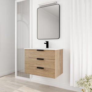 English Elm 30 Inch Bathroom Vanity With Resin Sink - Wall-Mounted, Soft-Closing Drawers, Modern Oak Finish W999S00080