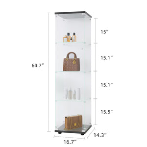 English Elm Glass Display Cabinet 4-Shelf Floor Curio with Tempered Glass Door, Sturdy Large Capacity Showcase Black W1806P197872