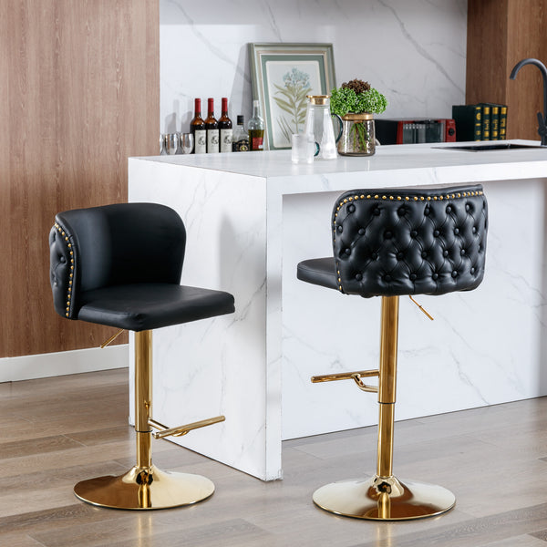English Elm A&A Modern Swivel Barstools with Tufted Full Back, Adjustable Height PU Upholstery for Kitchen Island Black W114390976