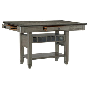 English Elm Antique Gray Counter Height Dining Set with Wine Rack Drawers and Six Fabric Chairs B011S00370