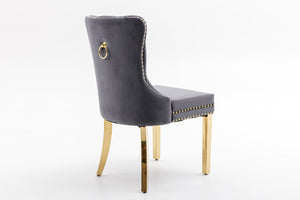 English Elm Hengming Velvet Wingback Dining Chairs Tufted Nailhead Trim Formal Set of 2 Dark Gray W212P439626