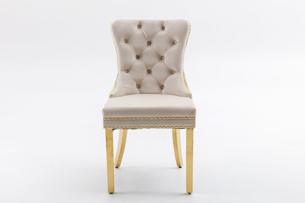English Elm Hengming Velvet Wingback Dining Chairs Tufted Nailhead Trim Formal Set of 2 Beige W212P439620