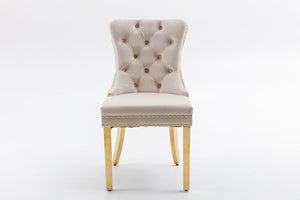 English Elm Hengming Velvet Wingback Dining Chairs Tufted Nailhead Trim Formal Set of 2 Beige W212P439620